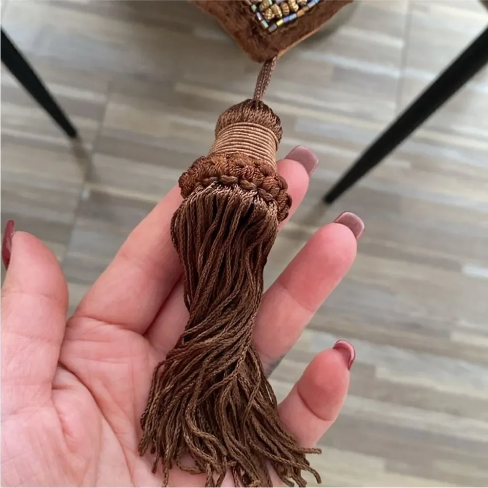 Elegant Brown Embroidered/embellished Tablecloth